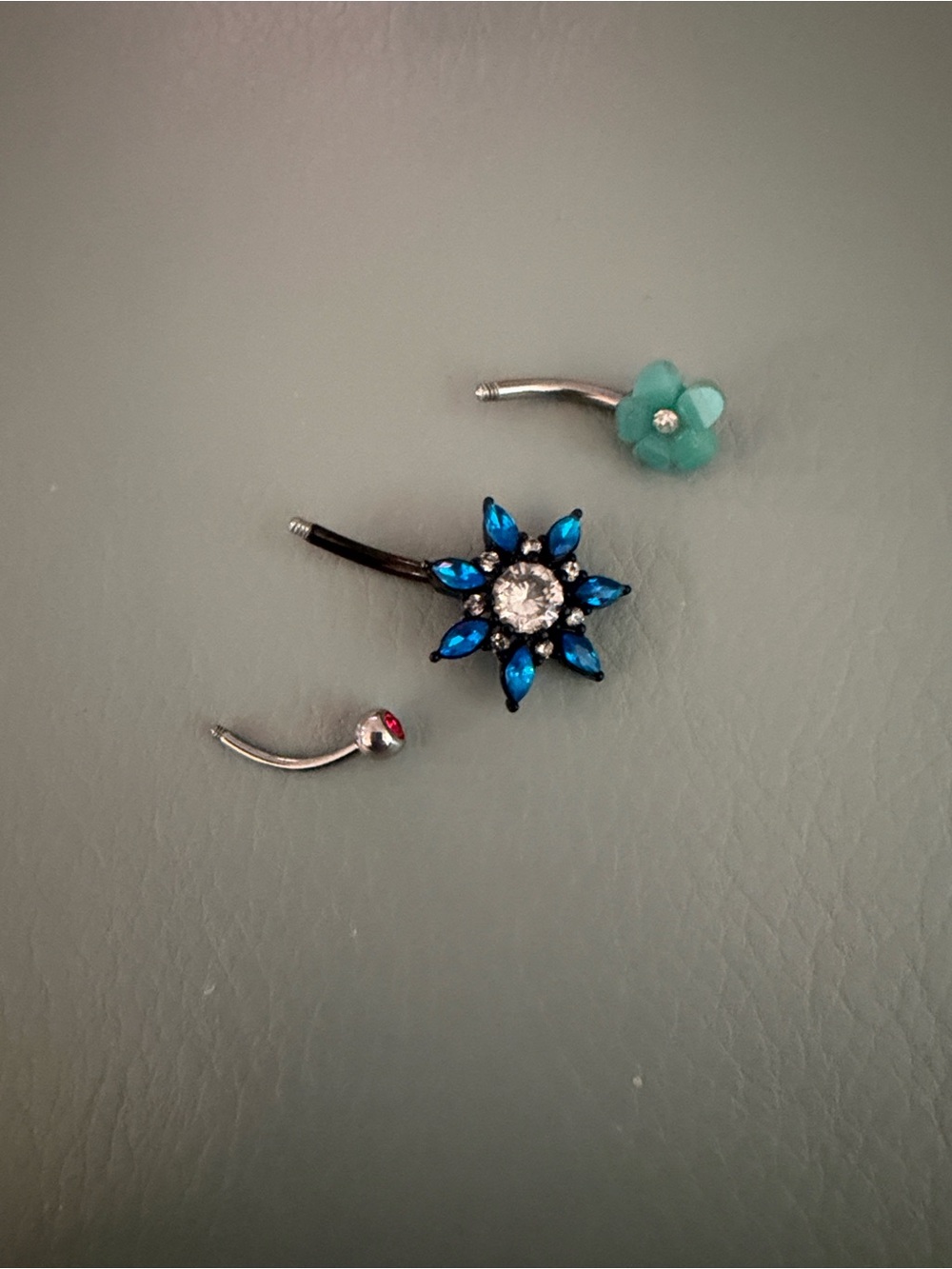 Blue Floral Crystal Belly Ring Set - Women's Navel Jewelry